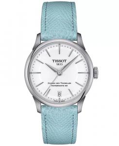 Женские швейцарские автоматические часы Chemin des Tourelles Powermatic 80 с синим кожаным ремешком, 34 мм Tissot