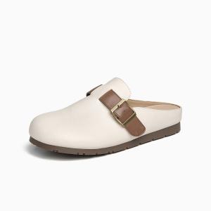 GEMEIQ Женские противоскользящие тапочки с закрытым носком и пластиковой подошвой бежево-коричневые, цвет Beige Brown