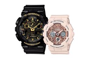 Часы Casio G-Shock Analog-Digital GA-100 Series, арт.GA-100CF-1A9, черный/золотой + Casio GMA Series, арт.GMA-S120MF-4AP
