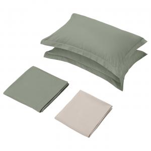 Комплект постельного белья из 4 предметов IKEA LAPPRÖR, 240x220 см, зеленый/бежевый