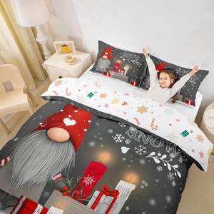 Erosebridal Комплект постельного белья с новогодним гномом и снежинками для детей, Grey Red White