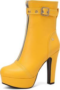Женские ботильоны на толстом каблуке с круглым носком и молнией Renessmi, Yellow 2