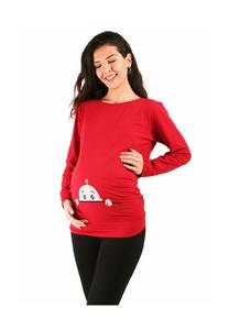 Рубашка для беременных с длинными рукавами и любопытным детским мотивом M.M.C., красный