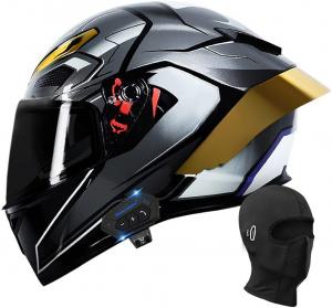 Шлем мотоциклетный ACLFF Bluetooth с подшлемником, черный / золотой
