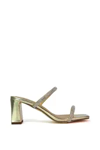 Босоножки-мюли "Holden" на среднем каблуке с квадратным носком и ромбовидным ремешком XY London, металлик