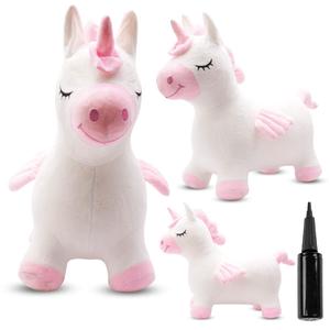 Плюшевый детский комбинезон для прыжков Единорог с крылышками, бело-розовый, с насосом. Sun Baby