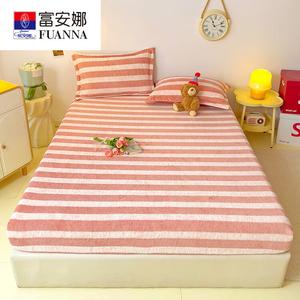 Fuanna Простыня на резинке 120х200 см, молочный вельвет, утепленная, флисовая подкладка, вертикальная полоска, розовая