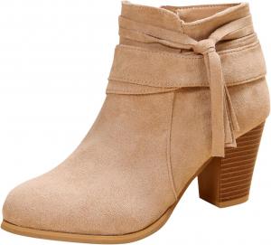 Generic Женские модные ботинки CsgrFagr однотонные из замши с бахромой, боковой молнией, толстым высоким каблуком, короткие мини-ботинки, размер S (хаки, 7.5)