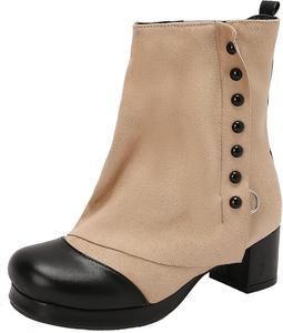 Женские ботильоны на массивном каблуке с круглым носком и молнией XIEPP, Beige