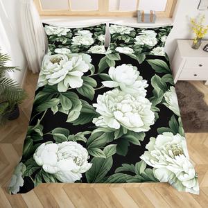 Erosebridal Белый цветочный комплект постельного белья в богемном винтажном стиле с ботаническим принтом для детей, White Green Black