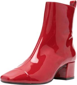 Женские модные ботильоны FOWT на среднем каблуке, с квадратным носком и боковой молнией, для улицы и повседневной носки, размеры 4-16 US, Red