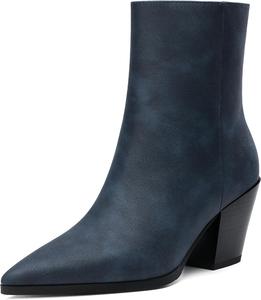 Женские ботильоны NUMALEO, массивные, с низким каблуком, с зауженным носком, боковая молния, удобные осенне-зимние сапоги, 6,3 см, элегантная обувь, Marineblau Pu