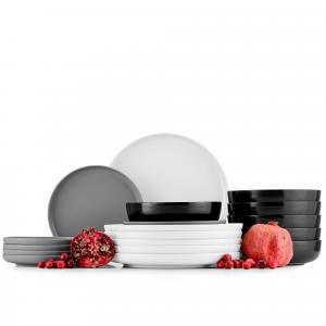 Столовый сервиз VICTO на 6 персон, 18 предметов, матовый черный, белый, серый KONSIMO, белый/черный