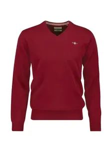 Свитер с V-образным вырезом и вышитым логотипом Gant, красный