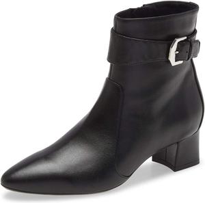 Женские винтажные ботильоны YDN, зауженный закрытый носок, массивный низкий каблук, короткие ботинки с боковой молнией, регулируемая пряжка, кожаные, для прогулок, осень-зима, женская обувь для платьев, Black