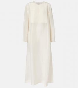 Плиссированная льняная и шёлковая кафтана Tory Burch, New Ivory