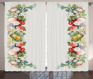 Штора в викторианском деревенском стиле ABAKUHAUS, пастельная гирлянда из роз, присборенная тесьма для спальни с петлями и крючками, 280 x 225 см, цвет: желтый, зеленый, красный Abakuhaus