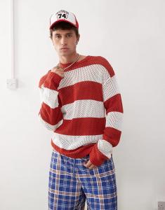 COLLUSION Вязаный крючком полосатый свитер красного цвета