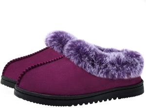 Женские пушистые тапочки-ботинки UBXRIN с эффектом памяти, удобные домашние обувь с искусственным мехом, для дома и улицы, резиновая подошва, против скольжения, Purple