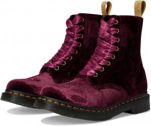 Женские веганские ботинки Dr. Martens 1460 Pascal Velvet с 8 отверстиями для шнурков, Cherry Red