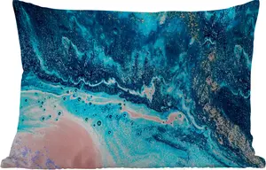 Подушка для улицы - имитация мрамора - синяя - золотая - роскошь - блеск - мрамор - 50 x 30 см - водонепроницаемая - подушка для отдыха - подушка для дивана - украшение для гостиной MuchoWow