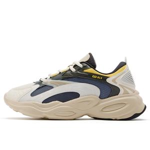 QIAODAN Нескользящие, износостойкие, дышащие низкие повседневные туфли, мужские, бежево-синие