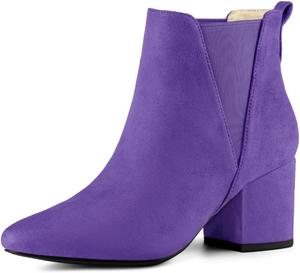 Женские ботильоны Allegra K с заостренным носком и каблуком-блоком Челси, Dark Purple