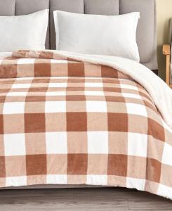 Двусторонний бархатный плюшевый плед из искусственного меха шерпа Linery & Co, Terracotta buffalo checks