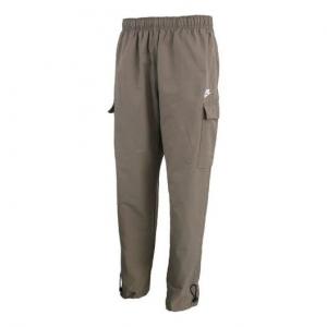 Брюки sportswear logo small label embroidered woven cargo long pants olive grey gray Nike, серый