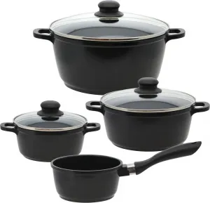 Набор посуды ELO Black Cast из 7 предметов, литой алюминий, подходит для всех типов плит, включая стеклянные крышки, Ø 16-24 см Elo