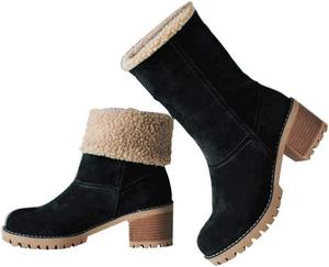 Женские зимние ботинки Hopomart с толстым каблуком и круглым носком, средние короткие ботинки с матовой отделкой, удобные хлопковые ботинки с противоскользящей подошвой, Black