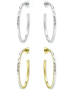 Комплект из двух текстурированных серег-колец среднего размера из стерлингового серебра и 18-каратного желтого золота поверх стерлингового серебра, 1,18 дюйма, эксклюзивно в Macy's. Giani Bernini, gold