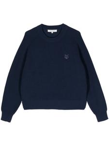 Maison Kitsuné Fox Head-appliqué ribbed-knit jumper, синий
