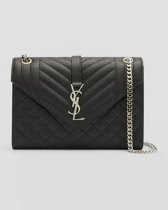 Сумка через плечо Envelope Triquilt Medium YSL из зерненой кожи Saint Laurent, цвет Black