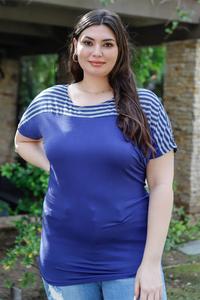 Женский плюс полосатый топ с короткими рукавами TRUEDAMES, серый