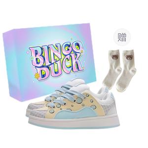BINGO DUCK Женские низкие скейтерские кроссовки синие + носки в подарок + эксклюзивная коробка для обуви, цвет Blue+Gift Socks+Exclusive Shoe Box