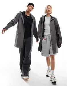 Серая водонепроницаемая длинная куртка унисекс с капюшоном Rains 12020