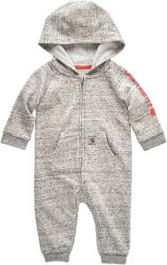 Carhartt baby-girls Baby Girls комбинезон с длинным рукавом, капюшоном и молнией, без ножек, цельный худи, Ash Heather Light Grey