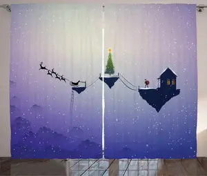 Рождественская штора ABAKUHAUS в деревенском стиле, Санта-Клаус и олени в санях, универсальные ленточные шторы для гостиной с петлями и крючками, 280 x 225 см, сине-фиолетовый Abakuhaus