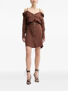 Платье-рубашка с открытыми плечами и поясом Versace Jeans Couture, коричневый