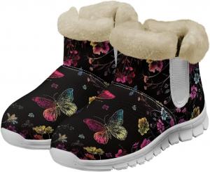 Женские зимние ботинки Jeiento для улицы, снегоступы с противоскользящей подошвой, рабочие ботинки до щиколотки, удобная зимняя обувь для походов, прогулок и бега, Colorful Butterfly