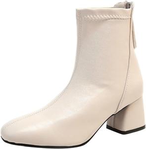 CsgrFagr Женские короткие ботинки в британском стиле, однотонные, с кожаной спинкой и задней молнией, на высоком толстом каблуке, модные шнуровочные ботинки для женщин (черные, 8.5)