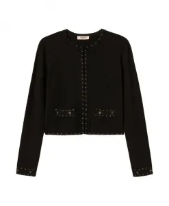 Черное вязаное пальто с ажурной отделкой Twinset, черный