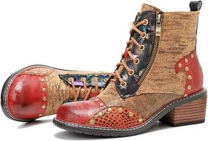 Женские кожаные ботинки CrazycatZ на щиколотку винтажного стиля, разноцветные байкерские ботинки, Brown