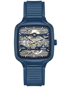 Унисекс-часы Swiss Automatic True Square Open Heart с синим ремешком из резины, 38 мм Rado