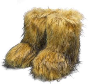 Gewicol Женские пушистые зимние сапоги по голень, коричневого цвета