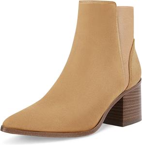 Женские ботильоны Coutgo с заостренным носком, эластичные, массивные, на стопке, с средней высотой каблука, на подлезании, челси, Hellbraun (Wildleder)