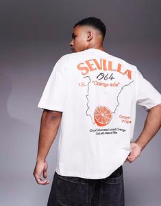 Футболка свободного кроя ASOS DESIGN с изображением города в кремово-белом цвете