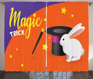Штора ABAKUHAUS Волшебник в деревенском стиле, Маленький зайчик и фокус с шляпой, универсальная тесьма для гостиной с петлями и крючками, 280 x 225 см, цвет Сиена жженая Abakuhaus