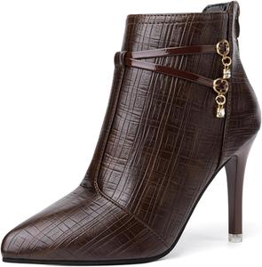 Женские ботильоны с острым носком и каблуком-стилет с застежкой-молнией сзади, европейский стиль, комфортные теплые зимние ботинки Azttoztto, Coffee Color